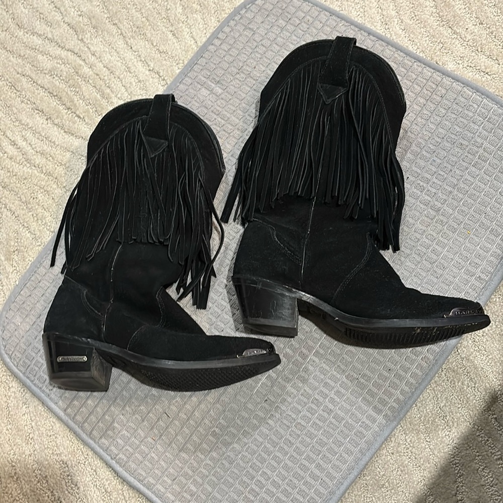 Vintage Harley Davidson Fringe Cowboy Boots 8